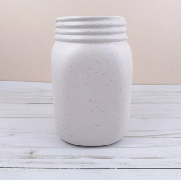 Ceramic Mason Jar Bunny Wreath Flowers Pale Pink Easter - Picture 3 of 4